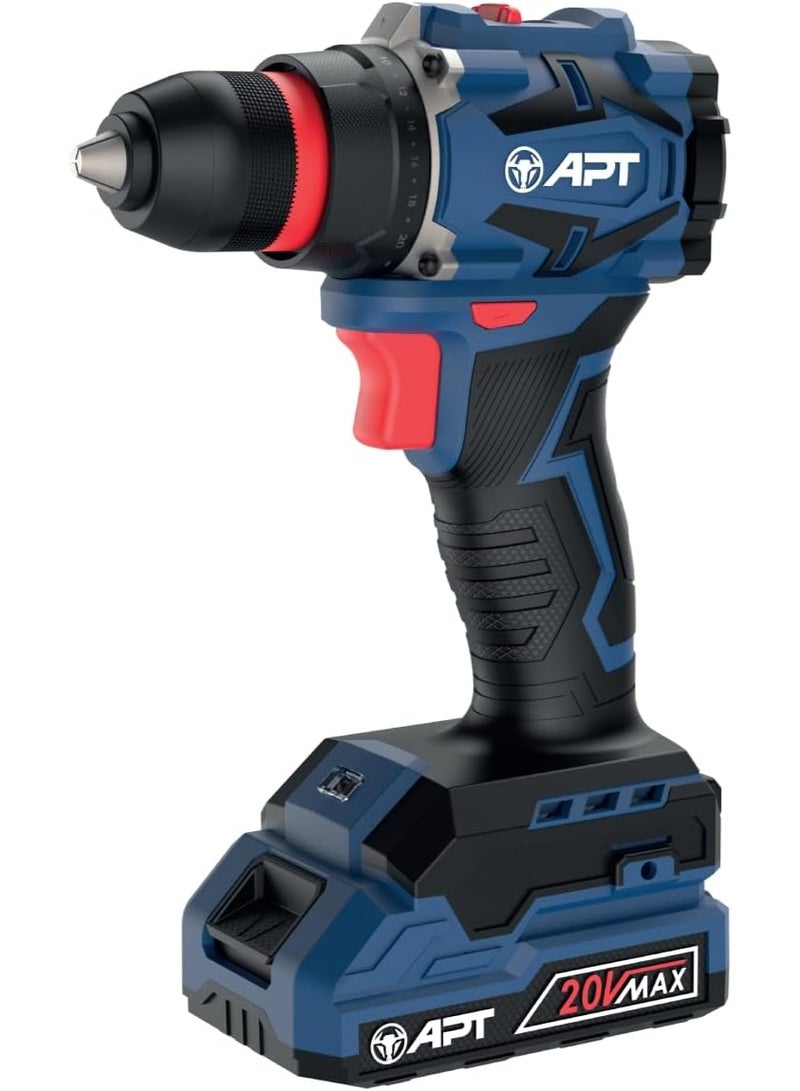 Apt Cordless Brushed Drill 20V- 2Ah 10mm 50N.m Plastic chuck Model APT DW0611045-2.0x2BMC - Image 1